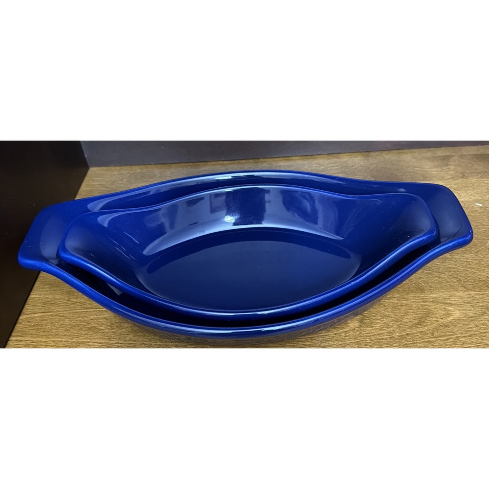 Set of 2 Chantal Cobalt Blue Au Gratin Oval Baking Dishes 1 QT & 2 Cups